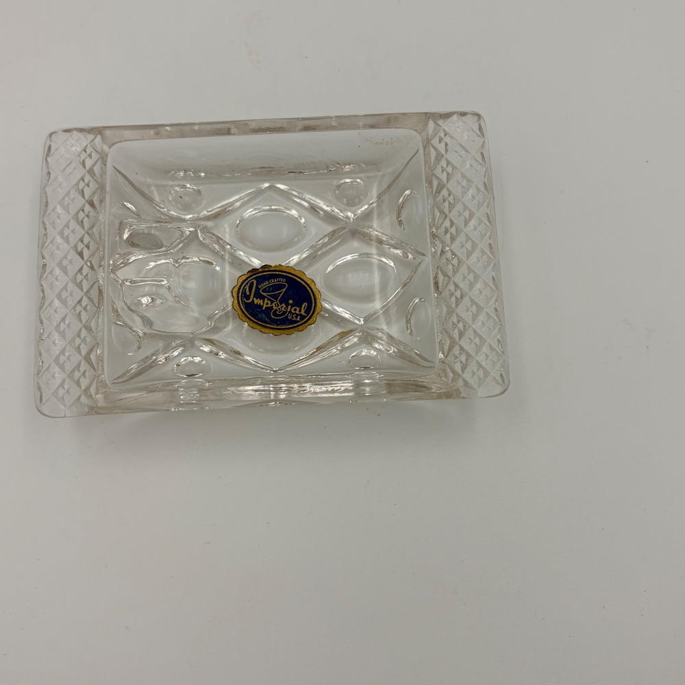 Imperial Glass Hand Crafted Ashtray Clear Diamond Cut Vintage USA‎